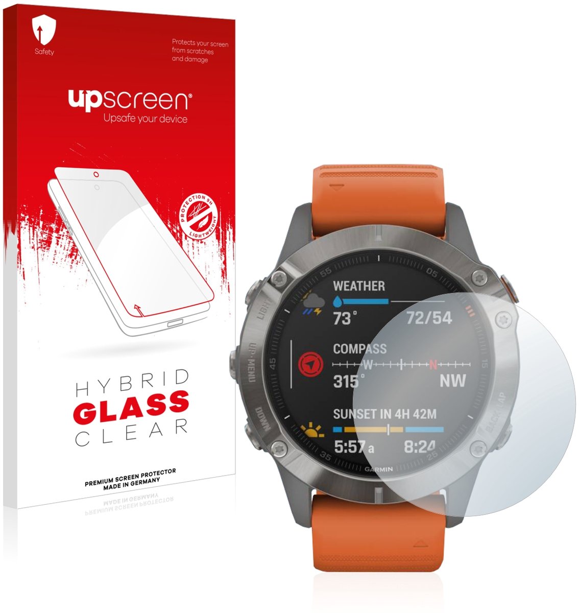 upscreen - Screenprotector voor Garmin Fenix 6 - Folie Beschermfolie Beschermglas transparant