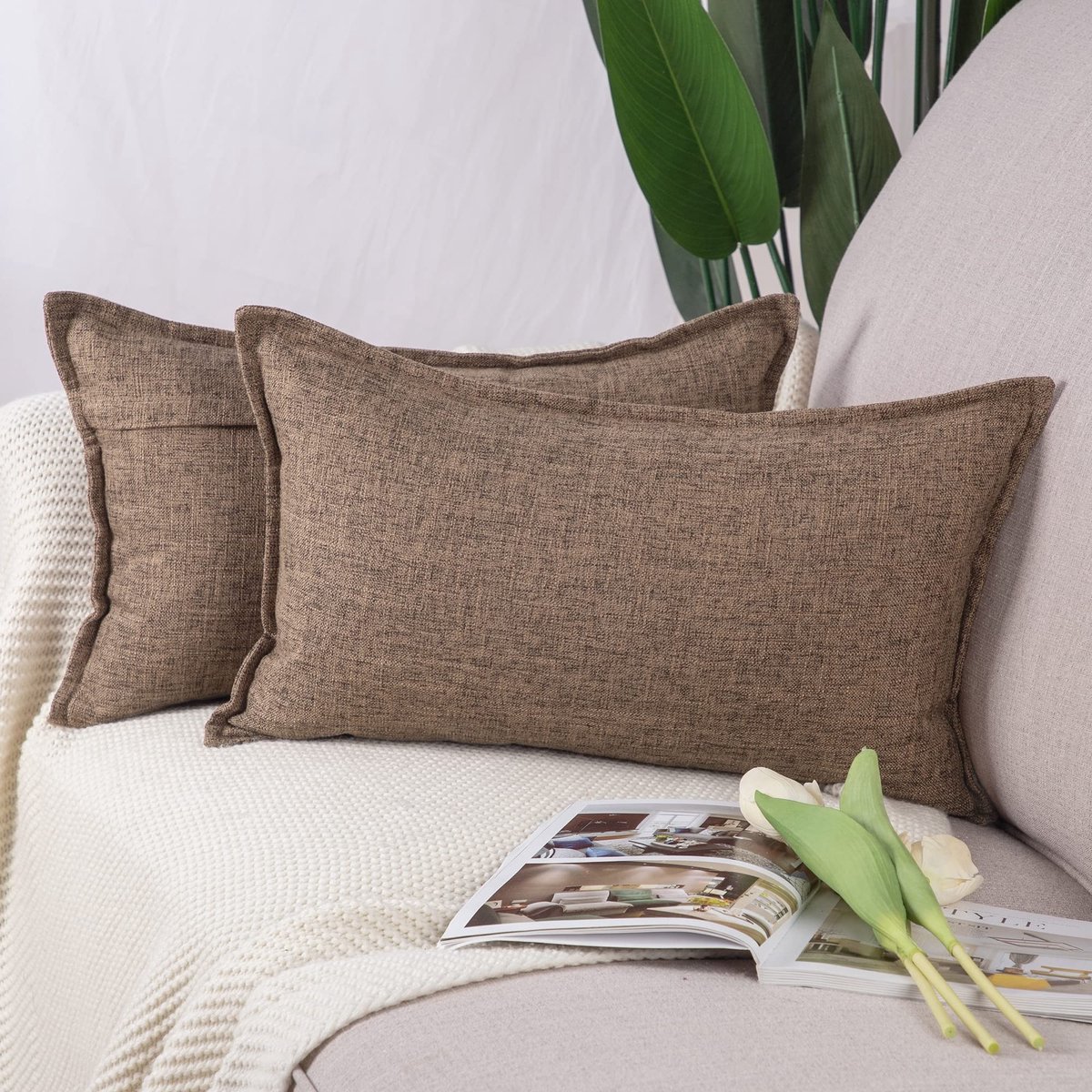 Dailygoods - Set van 2 Imitatie Linnen Kussenhoezen - Donkerbruin voor een Rustieke Sfeer