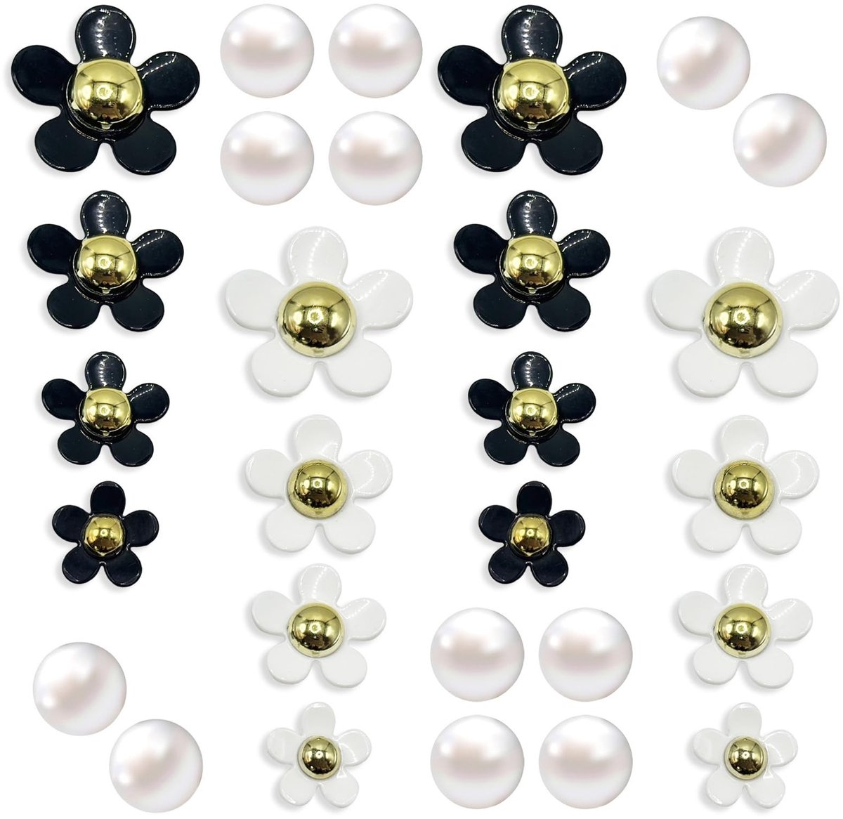 Dailygoods- Schoengesp Set van 28 Stuks - Damesschoengespen - Schoendecoraties - Bloemen/Parels - Zwart/Wit - Geschikt voor Meisjes - Duurzaam Materiaal - Schoendecoratie
