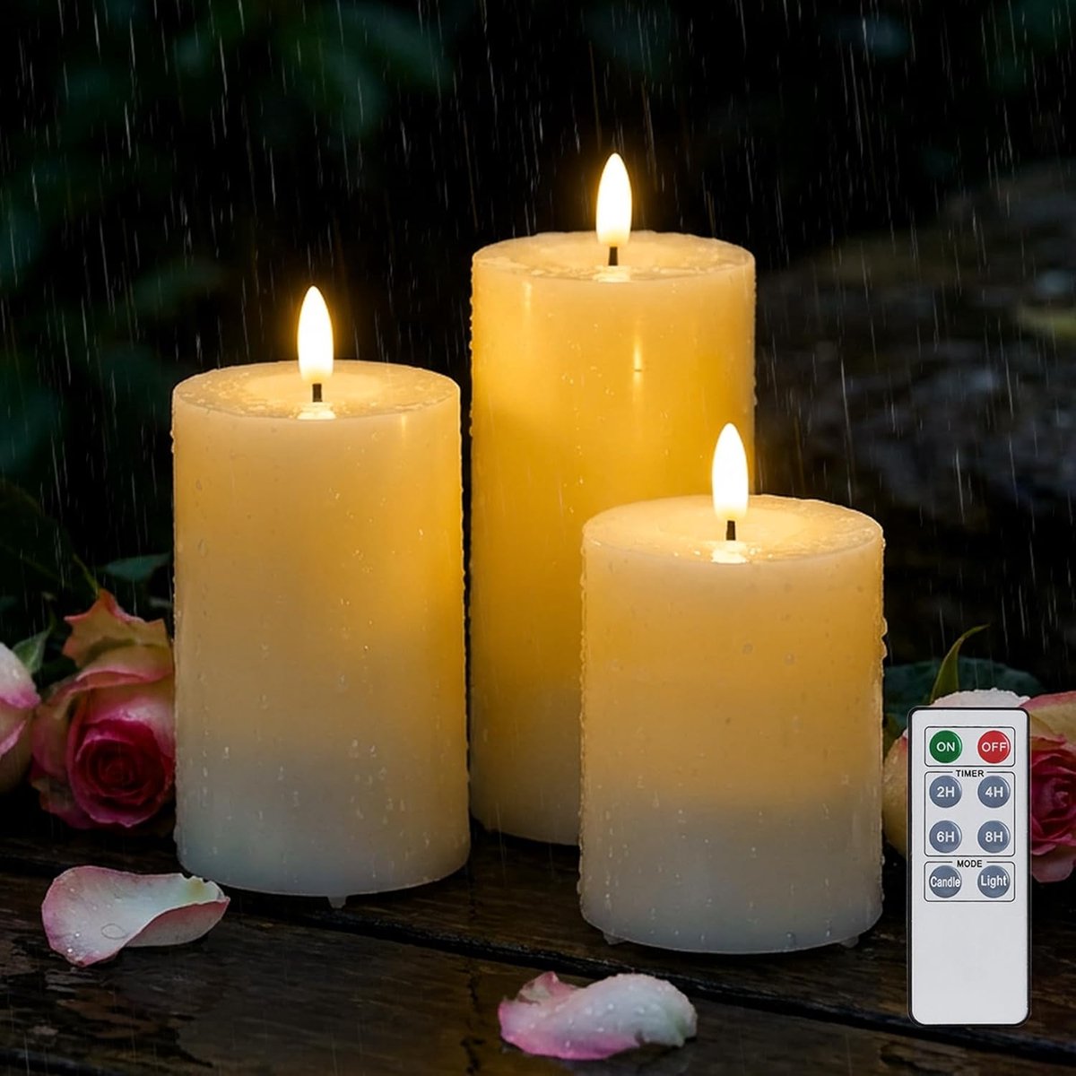 SnelShoppen - 3 Buiten Led-kaarsen IP44 met Afstandsbediening - Vlamloze Ivoor Kaarsen met Timer voor Tuin, Veranda en Terras - Waterdicht en Weerbest