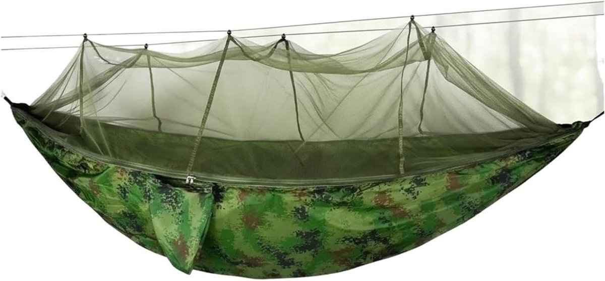 Kampeerhangmat met Net - Draagbare Hangmat Reis Hangmat - Buiten Ontspannen - Ultralicht en Draagbaar - Voor 2 Personen - Camouflage