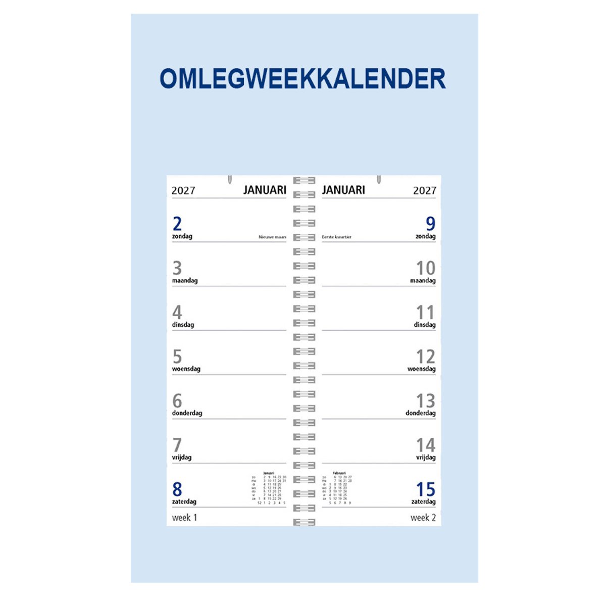 Castelli - omlegweekkalender op schild 2027 - ringband - 2 weken overzicht - formaat 20x33cm - neutraal achterschild