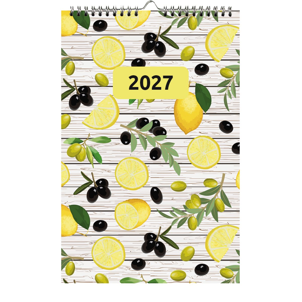 Castelli - weekkalender 2027 - ringband - week per pagina - formaat A5 - wire-o gebonden - dekblad Citroen/Olijf