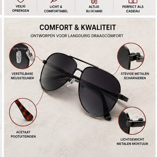 Eye Catcher – Zonnebril Set van 4 – Unisex Pilotenbrillen – Metalen Montuur – Inclusief Hoesjes en Koorden – 4 Kleuren — afbeelding 5