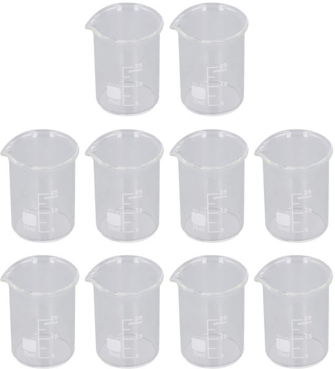 Maatbekers Set van 10 - 25 ml - Borosilicaatglas - Nauwkeurige Metingen - Multifunctioneel - Glanzend Oppervlak - Glasbeker