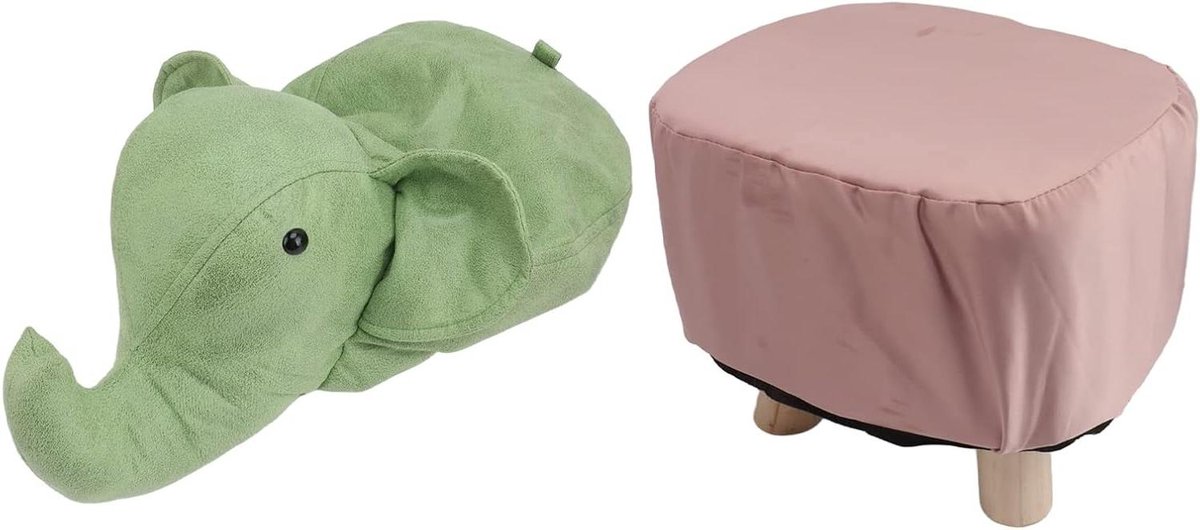 Olifant Voetenbankje - Kinderkrukje Dier - Kinderkamer Decoratie - Anti-slip Stickers - 30 x 28 x 26 cm - Groen