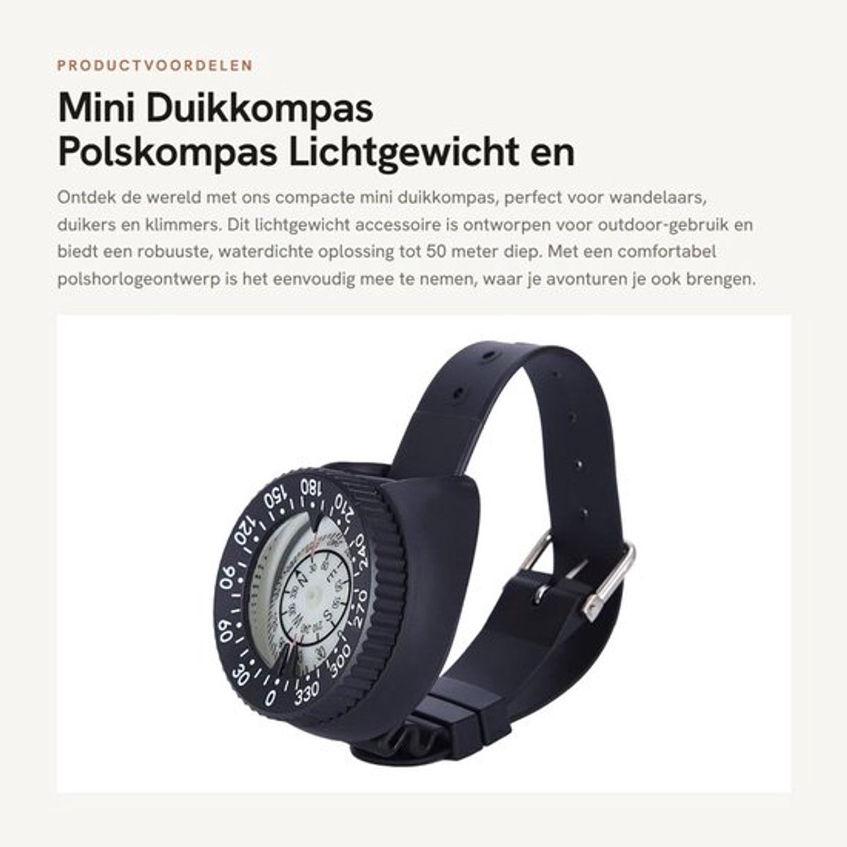 Duikkompas Lichtgewicht - Polskompas - Waterdicht tot 50m - ABS/Glas - Outdoor Accessoire - Comfortabel in Gebruik - Kompas