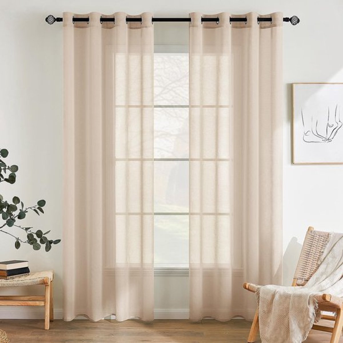 Voile-Gordijnen Set van 2 - Transparant - 140 x 260 cm - Polyester - Luchtig - Decoratief - Veiligheidswaarschuwing
