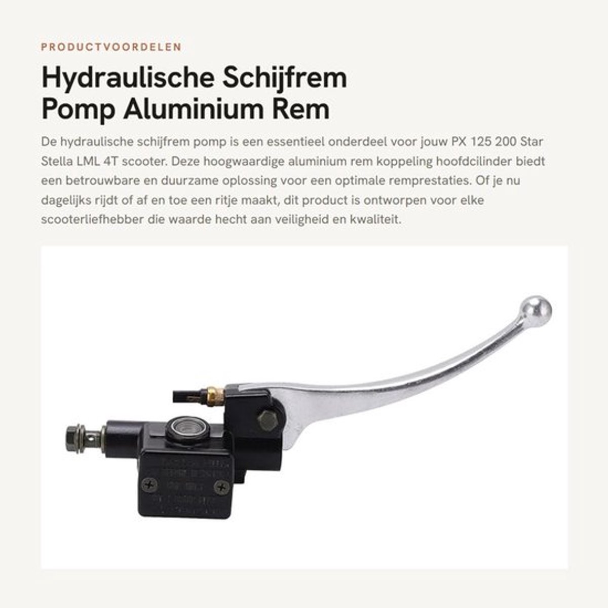 Schijfrem Pomp Aluminium - Hydraulische Rem Koppeling - Hoofdcilinder - Rechtsboven - Compatibel met PX 125/200 Scooter - Rempomp