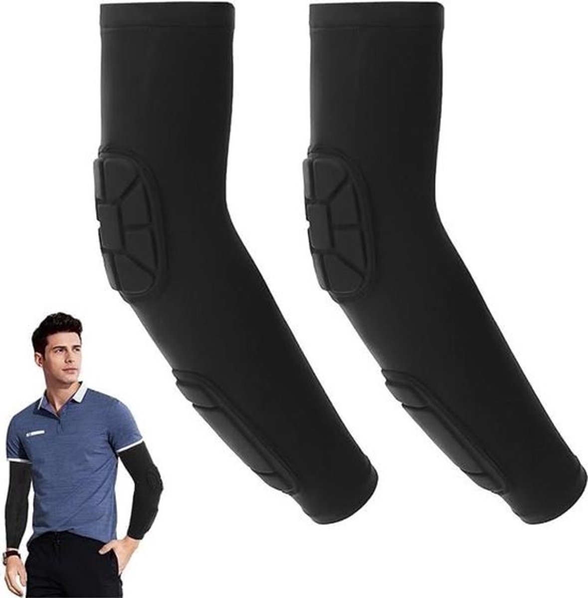 Pro Volleybal en Basketbal Armbeschermers Set van 2 - Elleboog en Onderarm - Antislip - Ademend - Zwart - Maat M