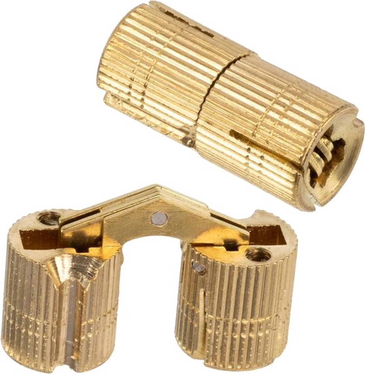 Set van 2 onzichtbare inbouwscharnieren goudkleurig - Ø14 mm - klapdeur - 180° openingshoek - staal