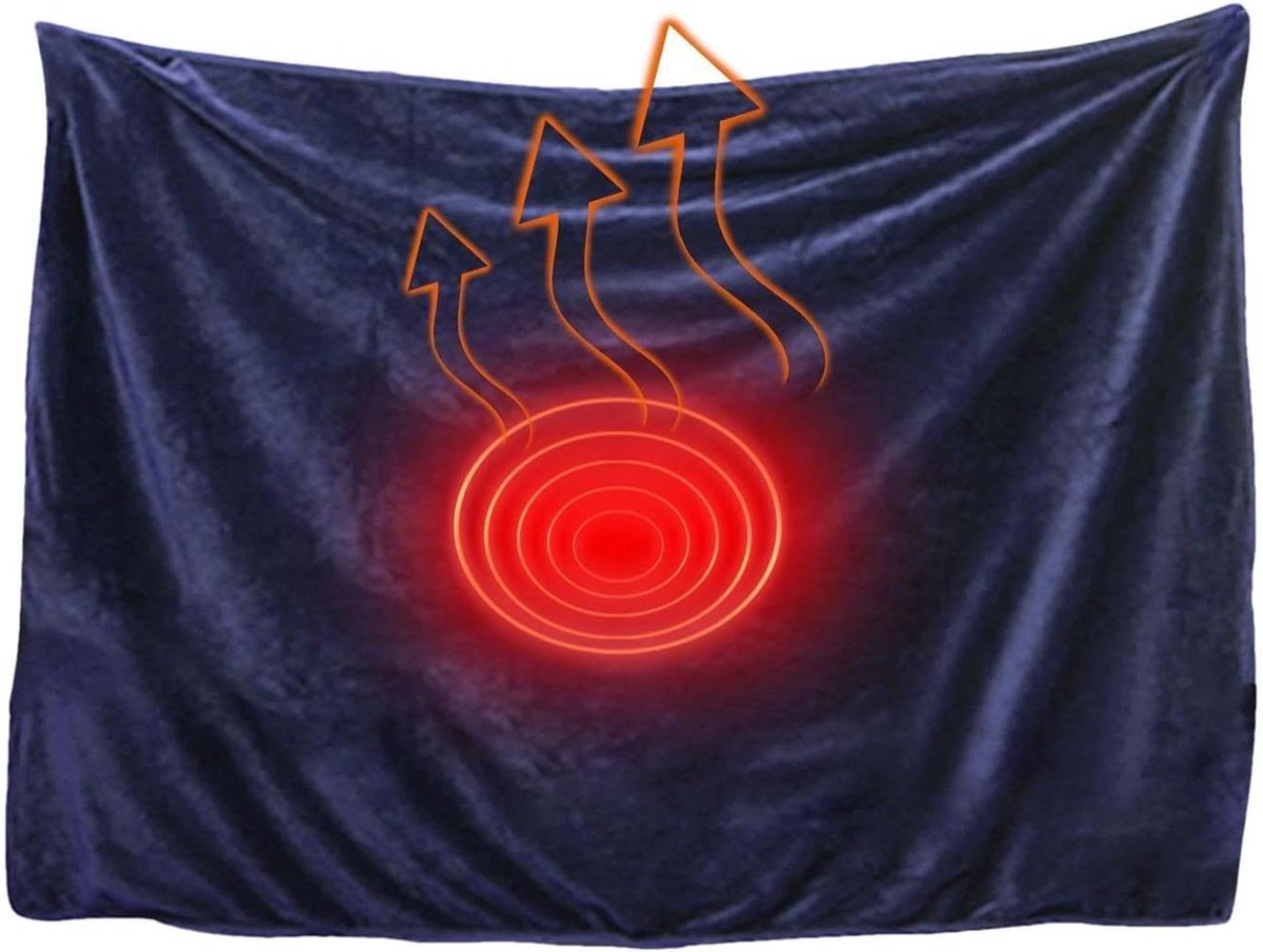 Verwarmde Deken - Verwarmingskussen Elektrisch - Warm Blijven - Afneembaar en Wasbaar - 37 x 28 cm - Marineblauw