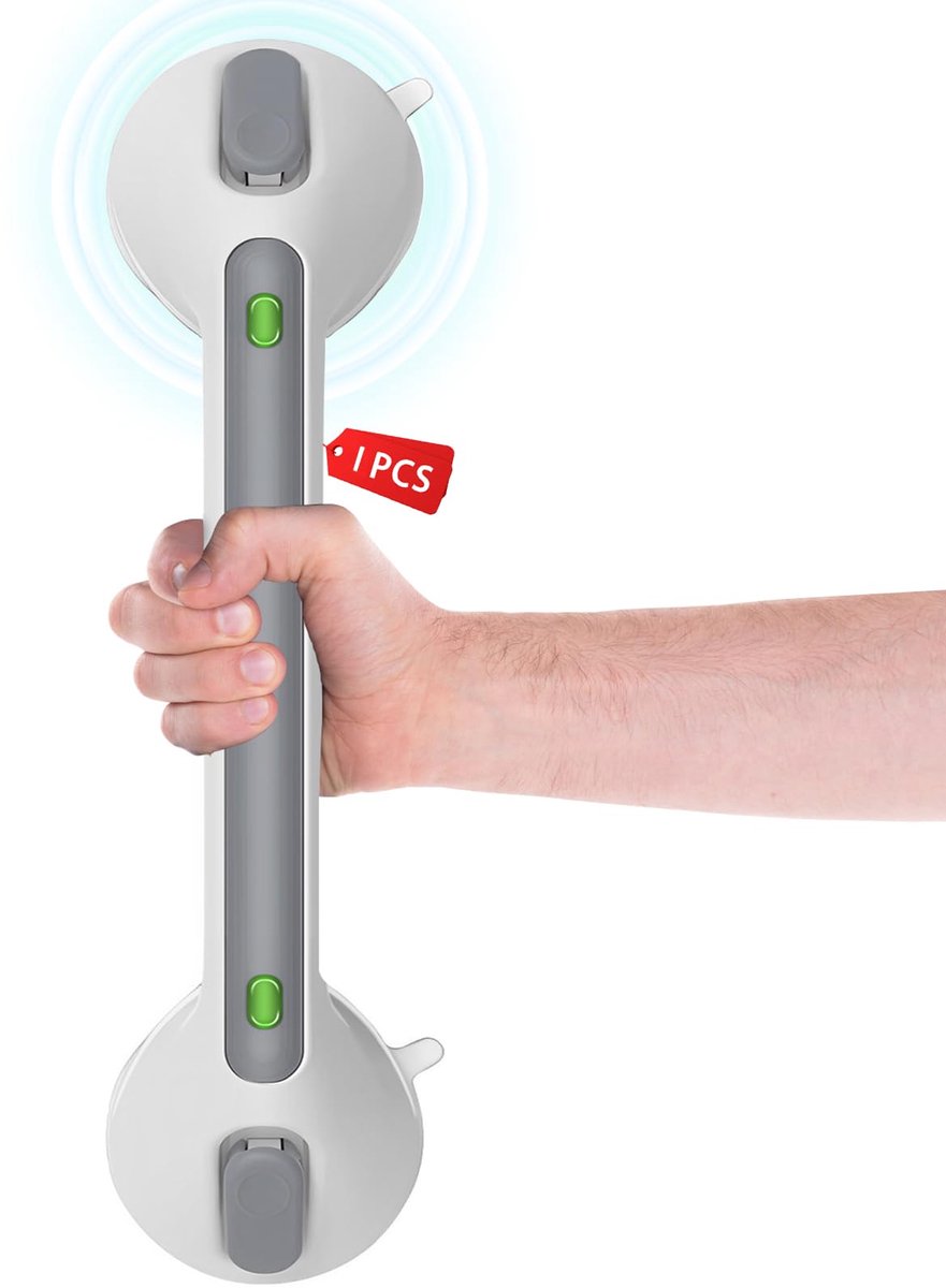 SnelShoppen - 16 inch Douchehandgrepen voor Senioren, Antislip Zuignap Handgreep voor Badkamer en Toilet, Geen Boren Benodig, Mobiele Badkamergreep, V