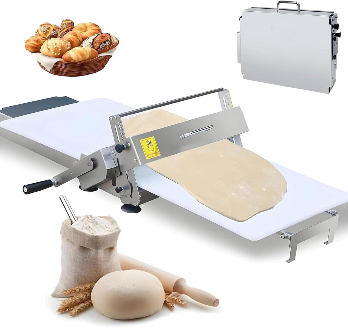 Deegvel Machine - Deegroller Bakkerij - Bakkerij Producten Maken - Instelbare Dikte - 30 x 60 cm - Zilverkleurig