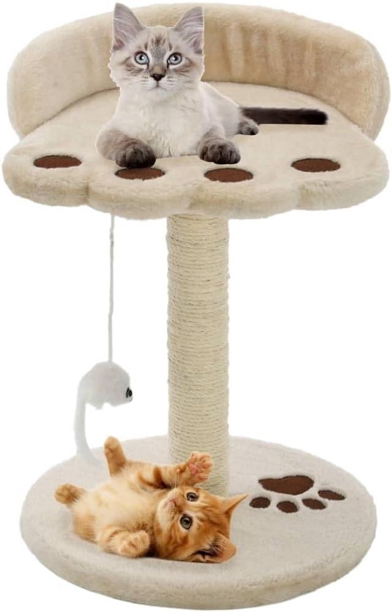 Krabpaal voor Katten - Kattenboom Klimpaal - Spelen en Ontspannen - Met Sisaltouw - 40 cm Hoog - Beige en Bruin
