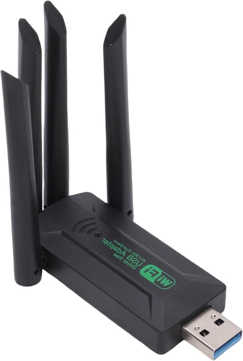 WiFi USB Adapter - Draadloze Netwerkkaart - Internet Verbinding - Dual Band 1300Mbps - Met Antenne - Zwart