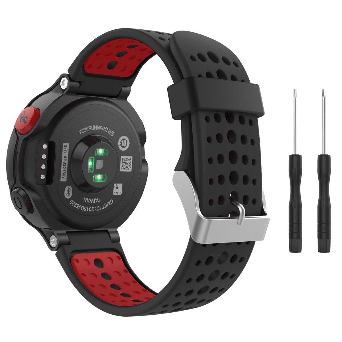 Dailygoods - Bandje voor Forerunner 235 - Zachte Siliconen Armband Zwart/Rood