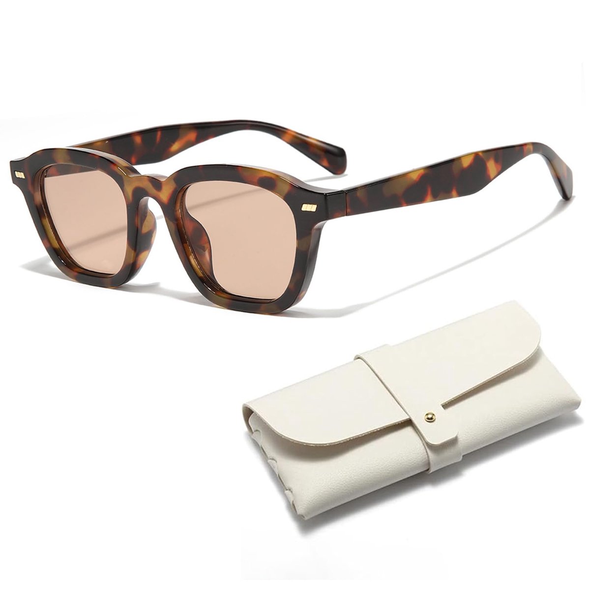 Dailygoods - Dames Zonnebril met Schildpadpatroon - Inclusief Witte Brillenkoker met Studs