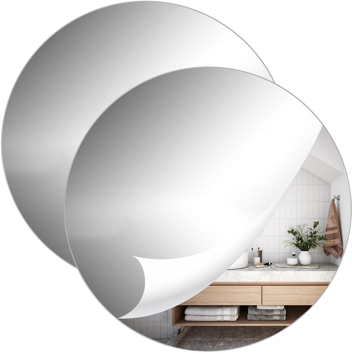 Dailygoods - Set van 2 Ronde Acryl Spiegels van 20 cm met Zelfklevende Achterkant