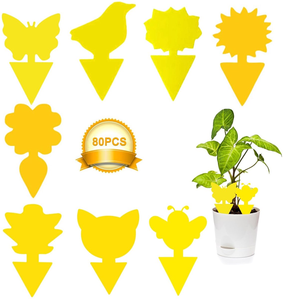 Dailygoods- Rouwmuggen Stickers - 80 Stuks - Gele Insectenvallen - Waterdicht - Diervriendelijk - Compact Ontwerp 8x13 cm - Insectenval