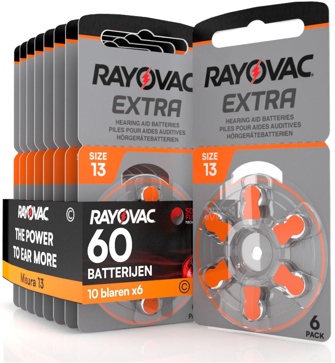SnelShoppen - 60 Batterijen Hoortoestellen Extra Maat 13 - Rayovac Sound Fusion Technologie - 10 Blisters van 6 Batterijen - Lange Duurzaamheid - Idea