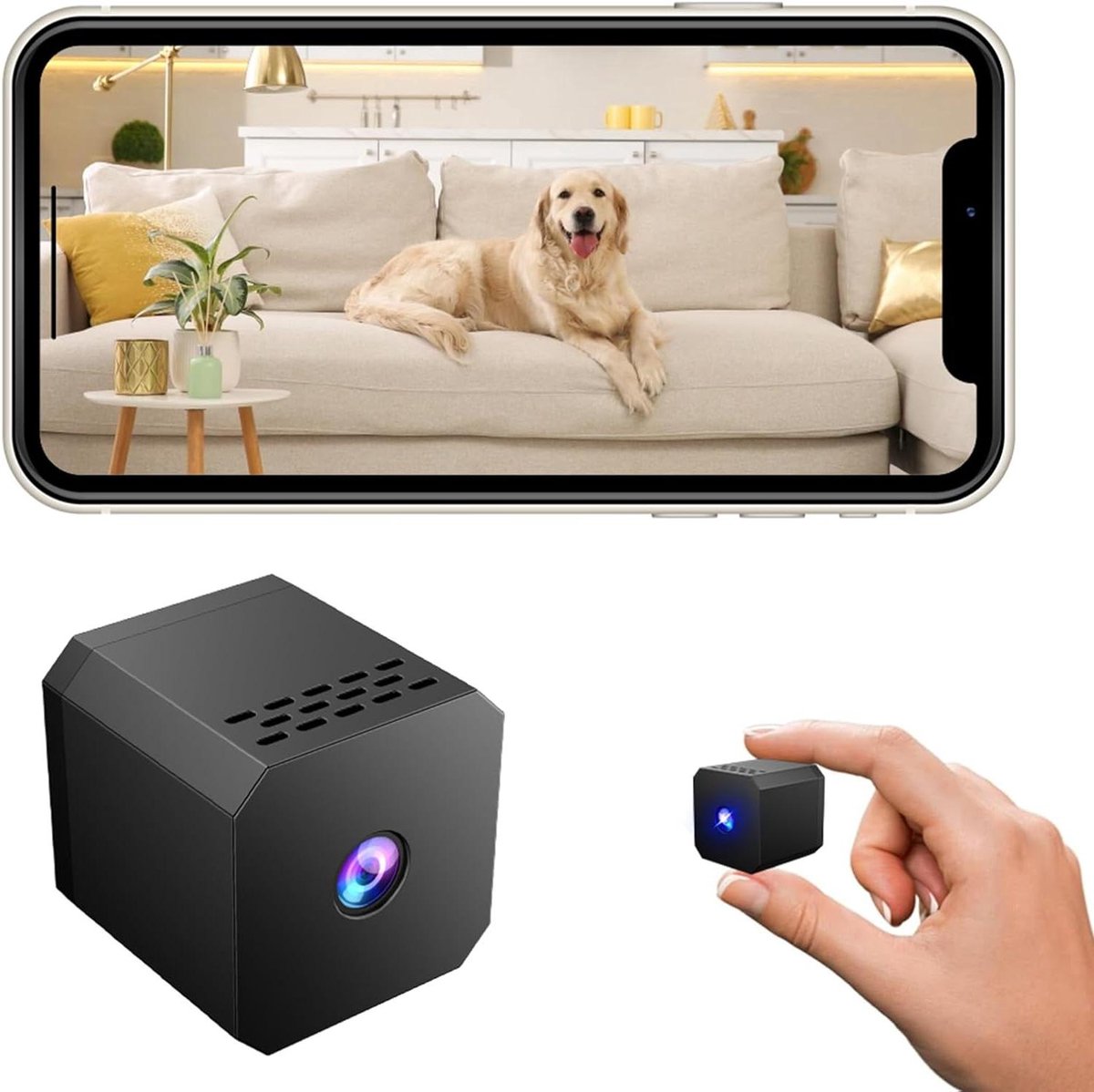 Beveiligingscamera Binnen Buiten - Babyfoon Camera Hondencamera - Huis Bewaken - AI Bewegingsdetectie - 7 x 5 x 4 centimeter