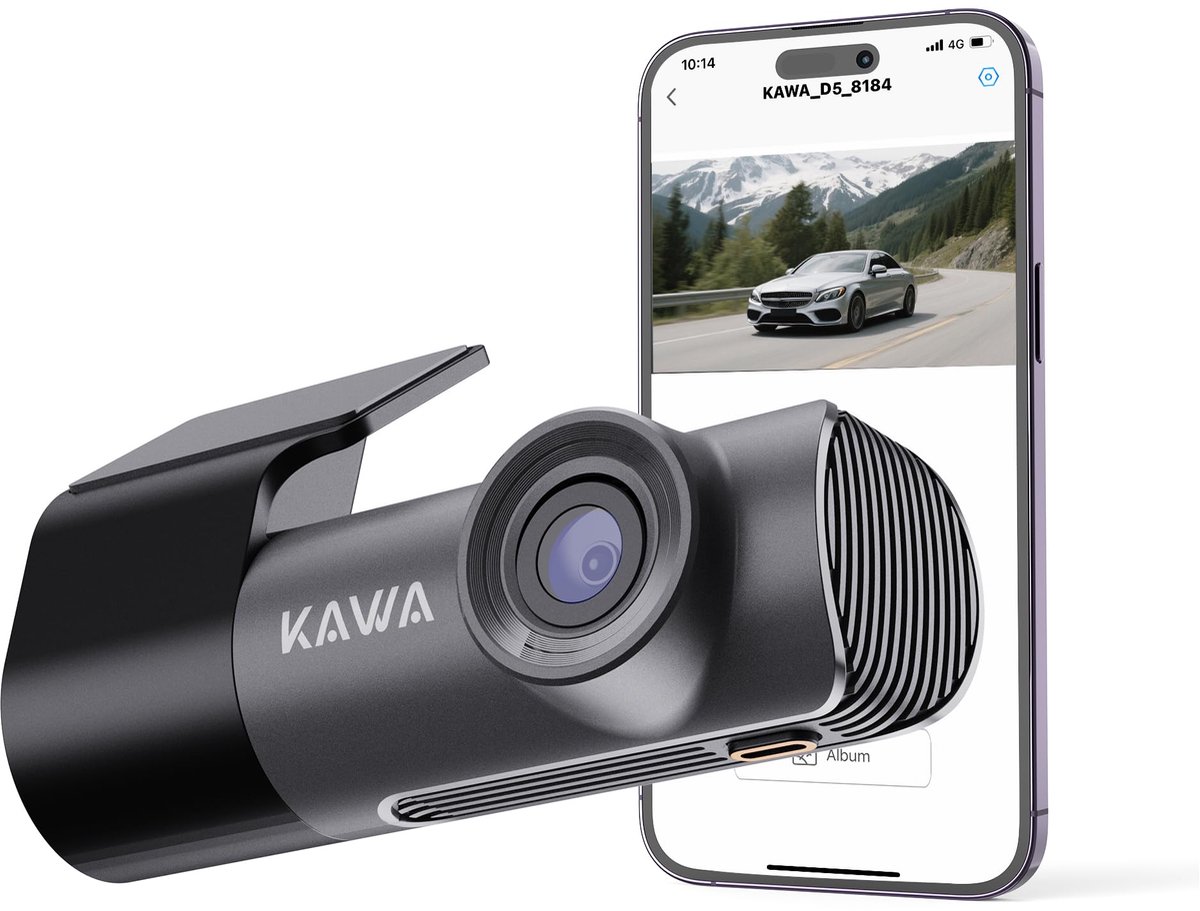 SnelShoppen - KAWA Dashcam Auto 2K 1296P met WDR & Super Nachtsicht, 360° Draaibaar, WiFi App, Loop Opname, G-Sensor, Verborgen Ontwerp voor Rijzekerh