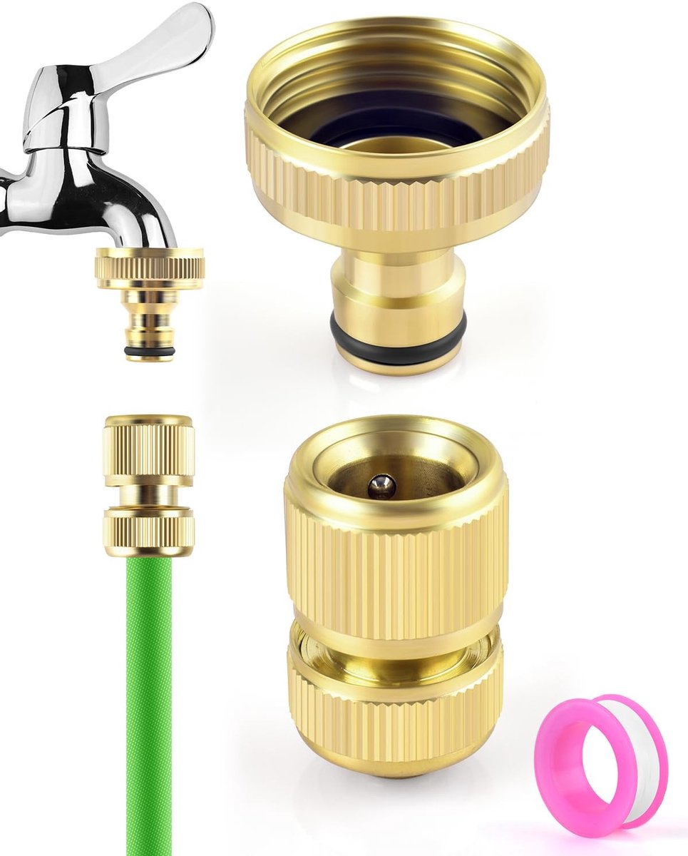 Dailygoods- Slangaansluiting Messing - 1 Inch Vrouwelijke Schroefdraad - 1/2 Inch Tuinslang Snelkoppeling - Waterdicht - Duurzaam - Eenvoudige Montage - Tuinslangconnector