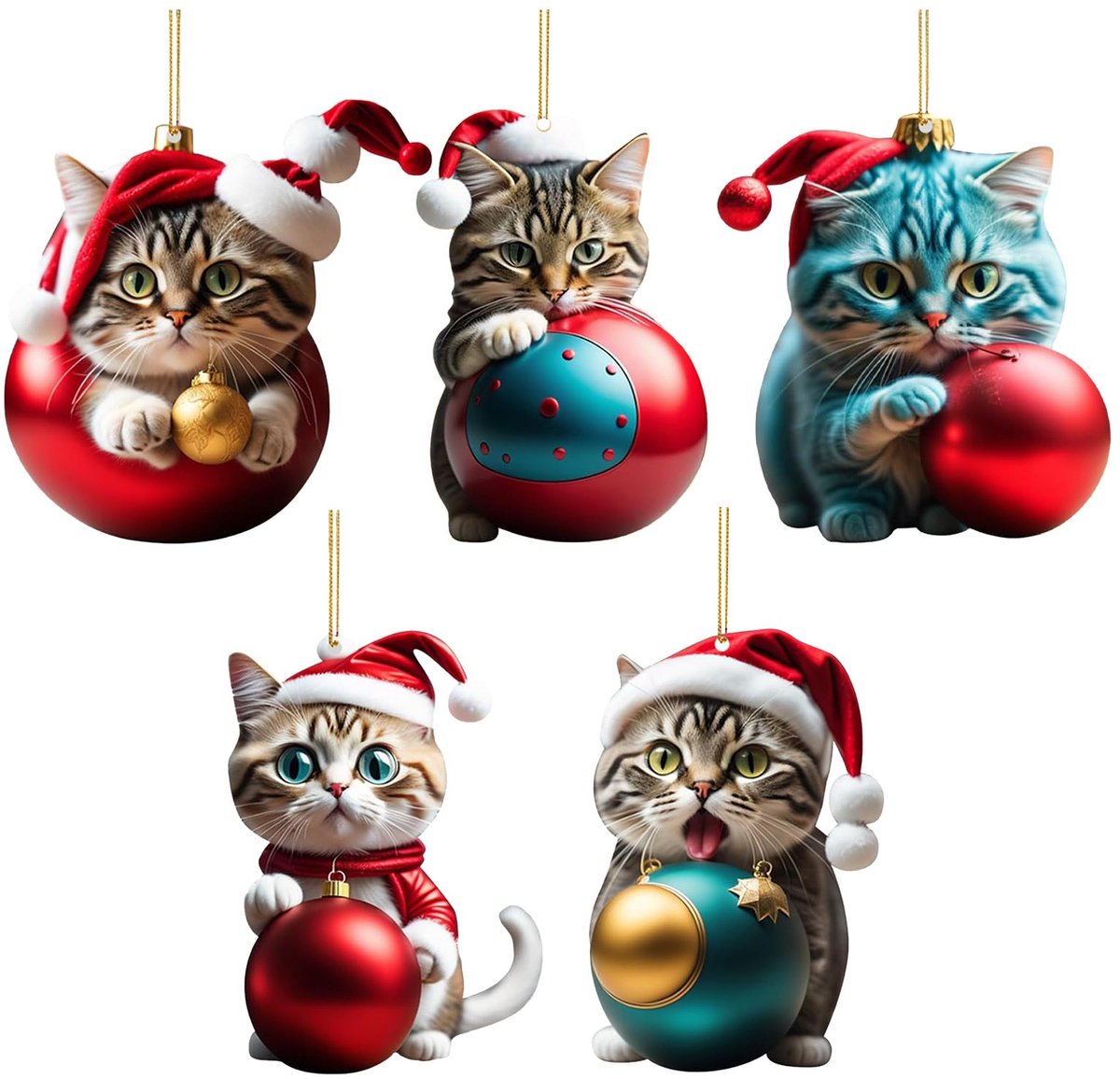Dailygoods - 5 Stuks Kerstboom Kat Pendants - Acrylic Cartoon Ornaments