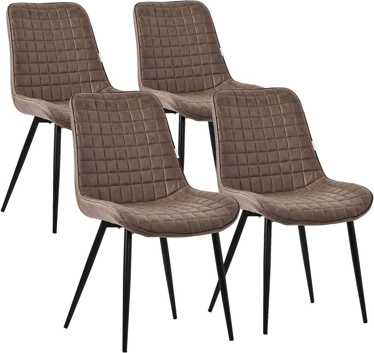 Eetkamerstoelen Set van 4 - Keukenstoelen Stoelen - Comfortabel Zitten - Met Vierkant Patroon - 49 cm Zithoogte - Bruin