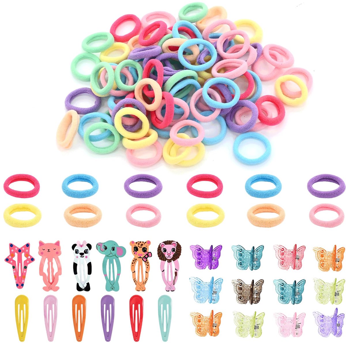 Dailygoods - 200 Stuks Haarbanden en Haarclips - Veelkleurig Set voor Meisjes