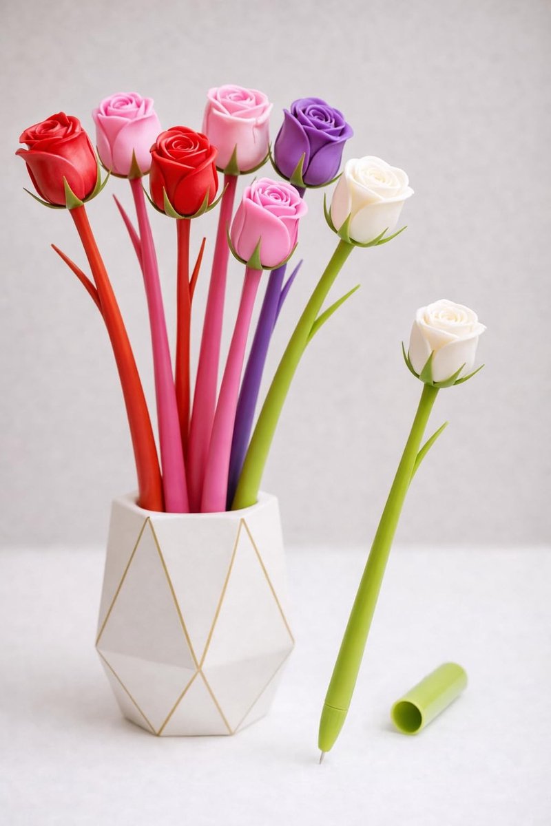 Dailygoods- Bloemenpen kleurveranderend - Set van 5 - Siliconen grip - Creatieve projecten - Bureauaccessoires - Bloemen decoratie - Schrijfpennen