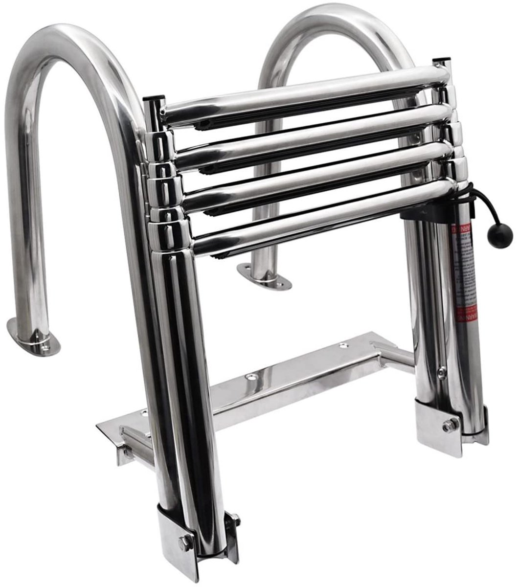 Dailygoods - Vouwbare Bootladder met 4 Treden - Roestvrijstalen Telescopische Ladder voor Zwembaden