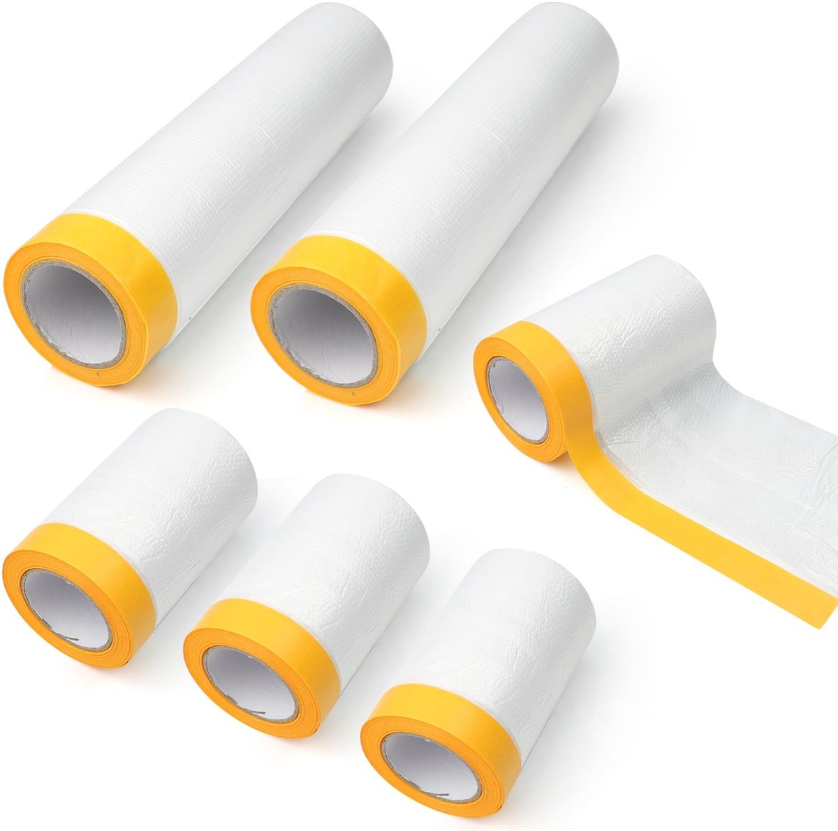 Dailygoods- Schilderfolie 52 m² - Voorgelijmde Stofbeschermingsfolie - Afdekfolie met Plakband - Waterdichte/Schuurvaste Folie - 2 Grote/4 Kleine Rollen - Ideaal voor Thuis/Industrieel Gebruik