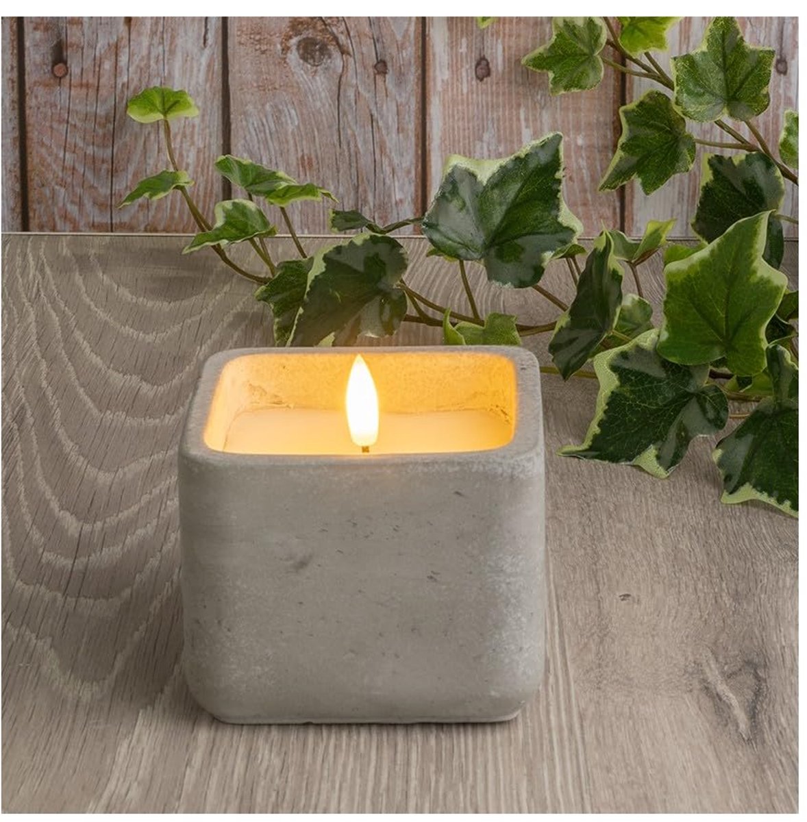 Dailygoods - LED Kaars van Echte Was in Decoratieve Betonnen Pot - Vierkant met Timerfunctie