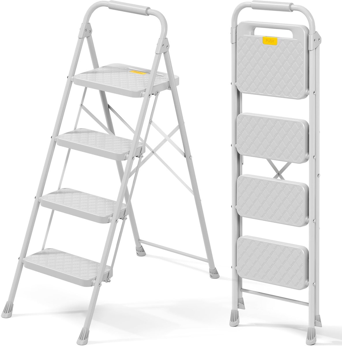 SnelShoppen - Inklapbare Trap 4 Treden met Leuning - Antislip Huishoudtrap met Veiligheidsslot - Stevige Ladder voor Keuken en Thuis - Max. 150kg - Gr