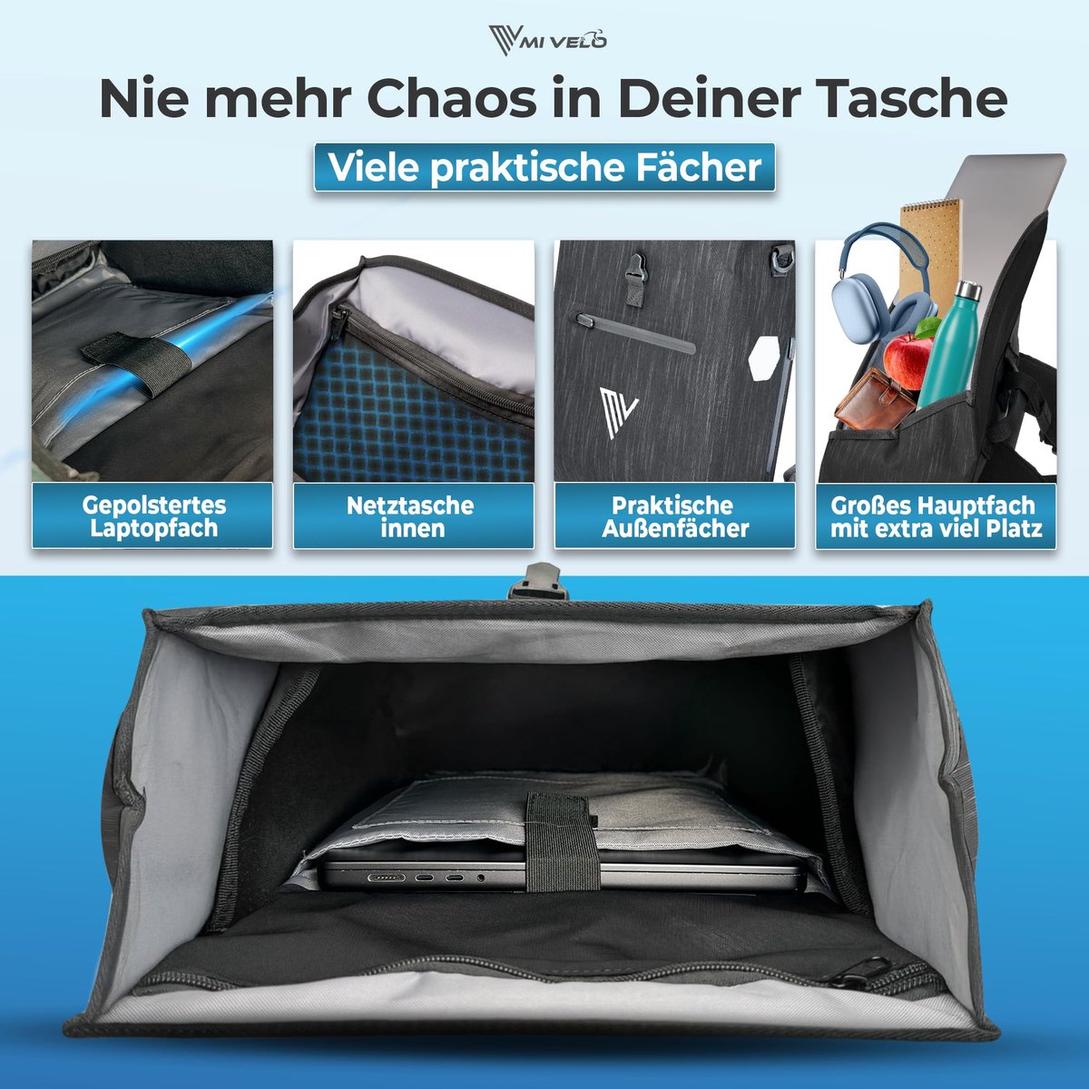 SnelShoppen - 3-in-1 Fietstas voor Bagagedrager, Waterdichte Rugzak met Laptopvak, 20L, Grafiet, Perfect voor Fietstochten, School, en Dagelijkse Gebr