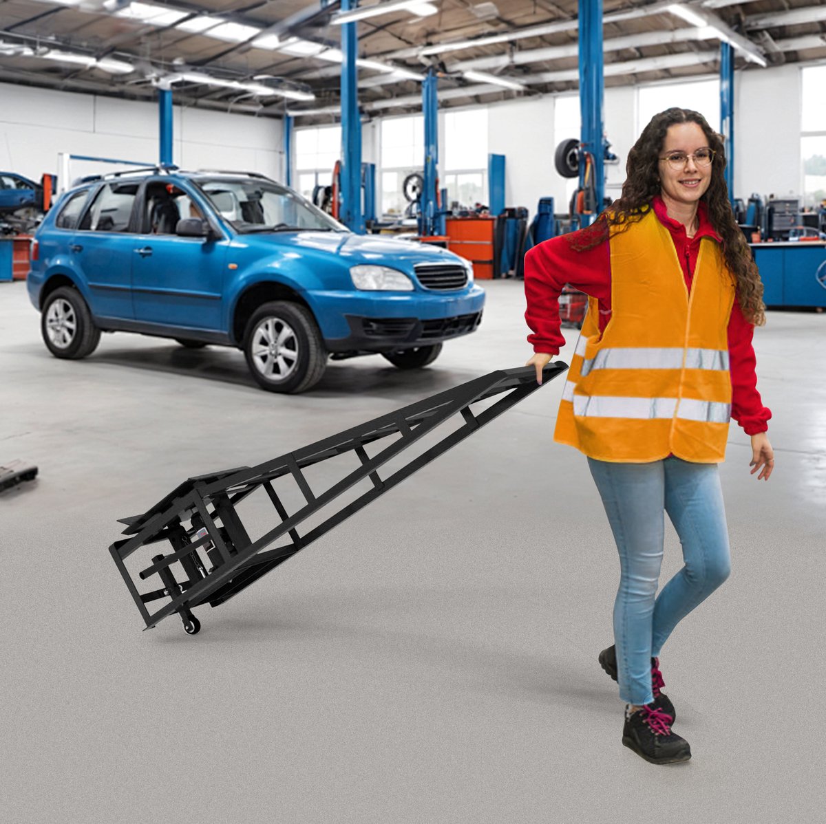 Autokrik Hydraulische Heberampen Met Rollen – 2 Delig – 5 Ton – Staal – Zwart – Voor Garage En Onderhoud – Antislip En Veilig Slot