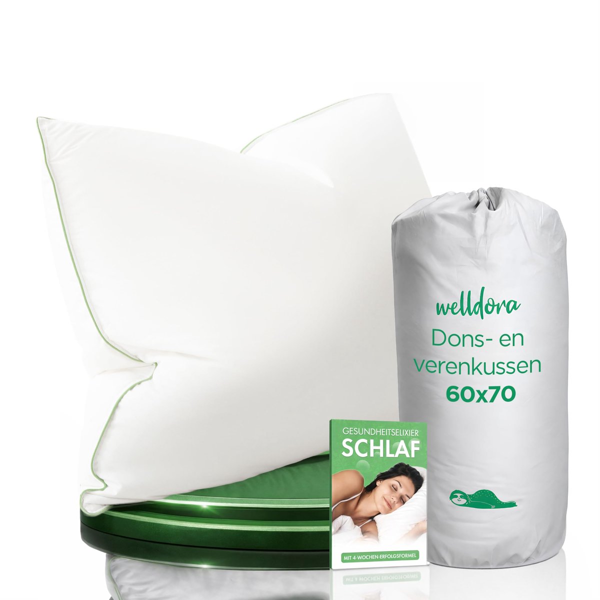 SnelShoppen - Welldora Premium Hoofdkussen 60x70 | Ergonomisch Neksteunkussen met 3 Vulkamers | 100% Natuurlijke Donsvezels & Veren | Medium Stevig Do