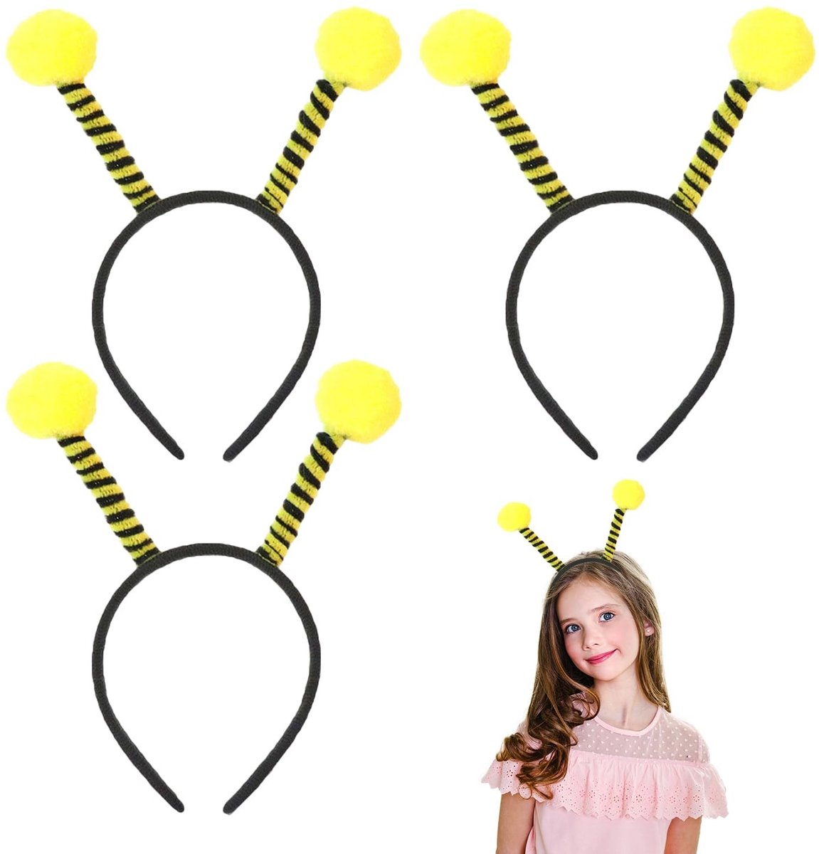 Dailygoods- Bijenband 3 Stuks - Feestaccessoires - Bijenkostuumaccessoires - Rollenspellen - Optredens - Zacht en Duurzaam - Hoofddeksel