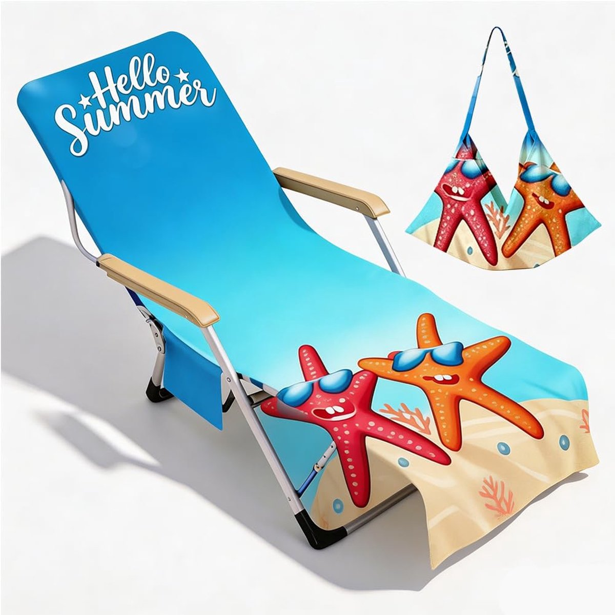 SnelShoppen - Oceaanhoes voor Tuinligstoel - Microvezel Badstof Ligkussen - Sneldrogend Strandlaken met 2 Zakken - Zonnebed Handdoek voor Zwembaden, S