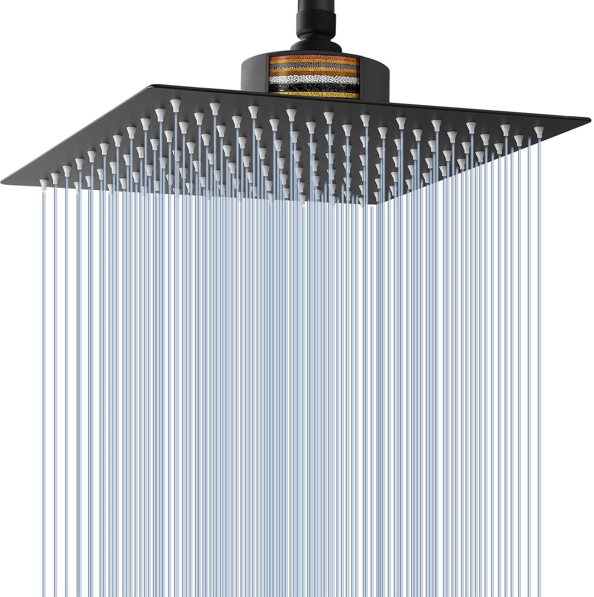 SnelShoppen - Regendouchekop 30 cm Zwart - Roestvrij Staal High Flow Waterval Gefilterde Douchekop voor Hard Water - Luxe Douche Ervaring