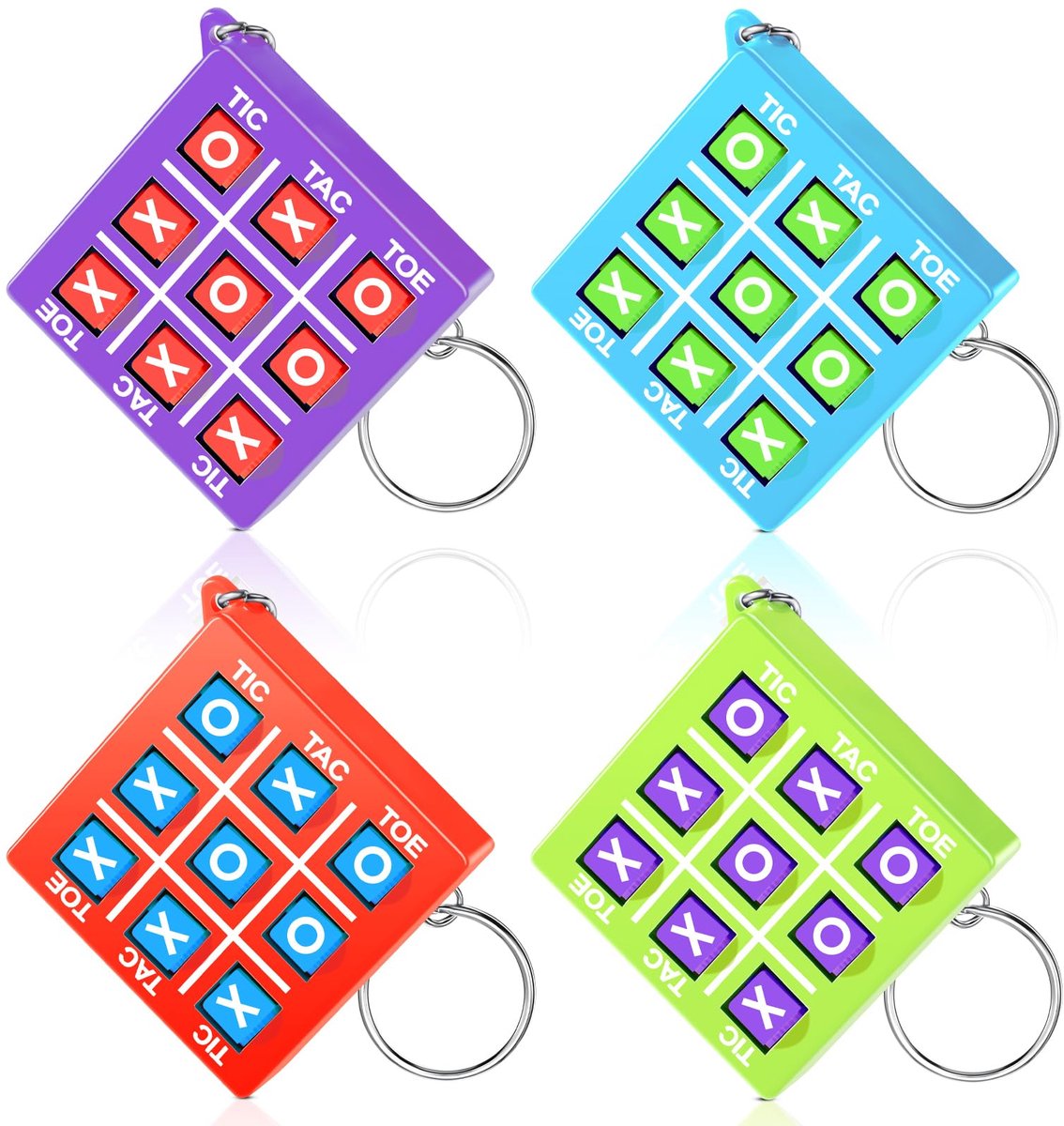 SnelShoppen - Tic Tac Toe Sleutelhanger voor Kinderen 8-12 Jaar - Kunststof Mini-Spelletje voor Rugzak - Blauw, Paars, Rood, Groen - Perfect voor Verj