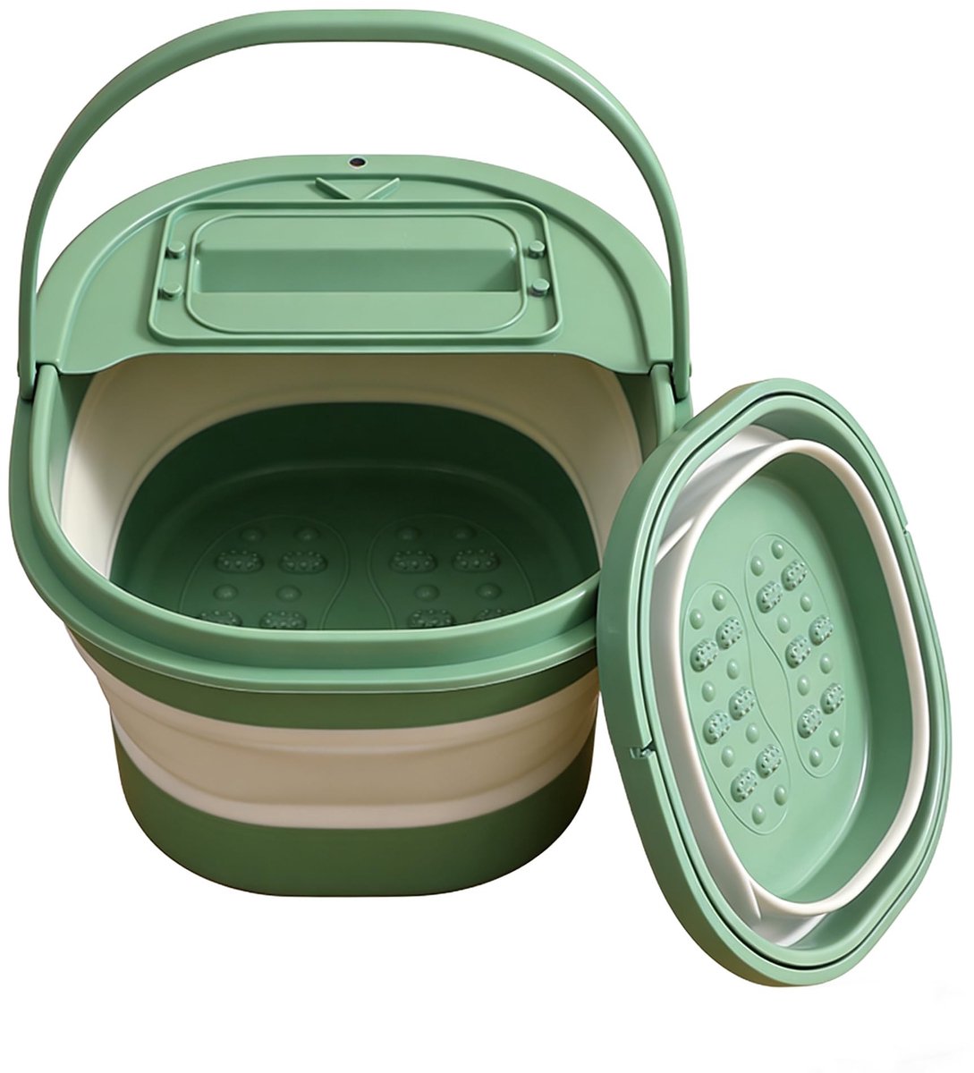 SnelShoppen - Opvouwbare voetbad met deksel en telefoonhouder, 15L voetmassagecontainer met acupressuurpunten, ruimtebesparende pedicure-emmer in groe