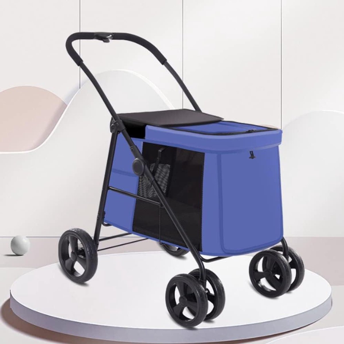 Huisdier Buggy - Hondenwagen Kattenwagen - Reizen met Dieren - 360° Roterend Voorwiel - 40 kg Draagvermogen - Blauw