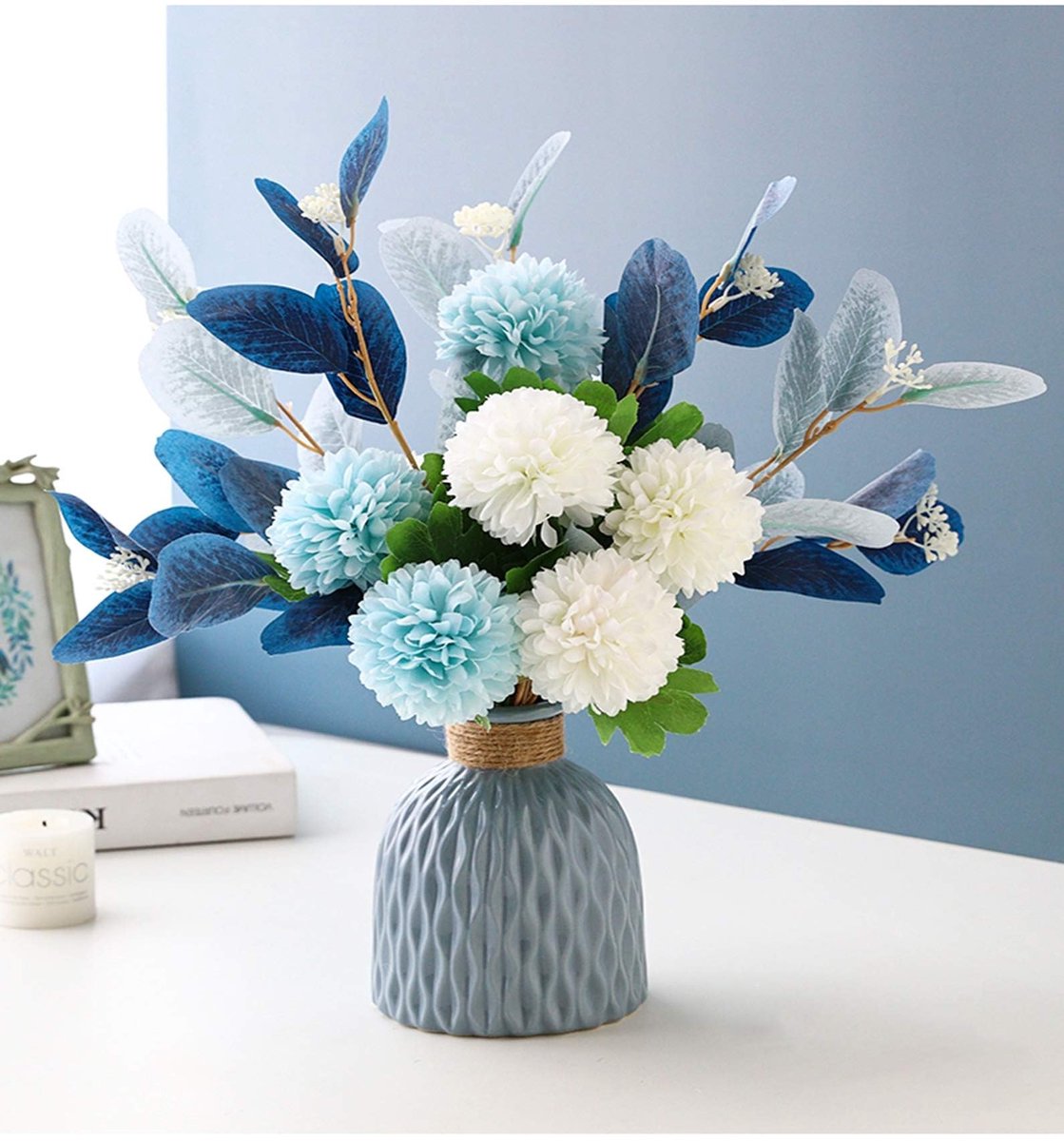 SnelShoppen - Kunstbloemen met vaas faux hortensia bloemstukken voor huis, tuin, feest, bruiloft decoratie - Prachtige kunstbloemen in stijlvolle vaas
