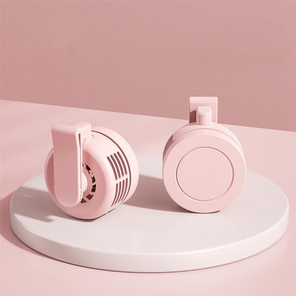Draagbare Clip Ventilator - Nekventilator Mini Fan - Persoonlijke Koeling - Bladloos Ontwerp - 7.7x6.4x5.8 cm - Roze