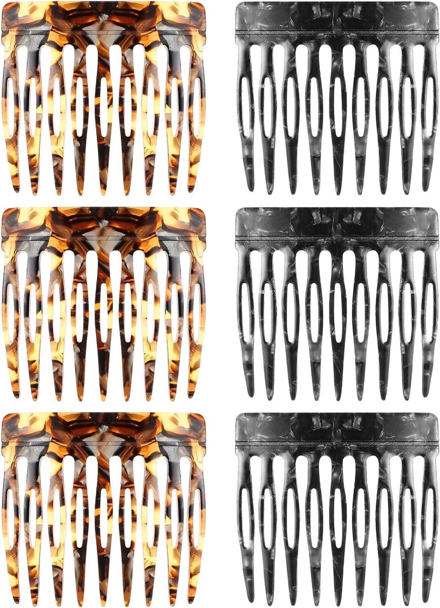 Haarkam Set - Zij- en Gebogen Kammen - Haar Stylen - Zeker Fixatie - 6 stuks - Zwart