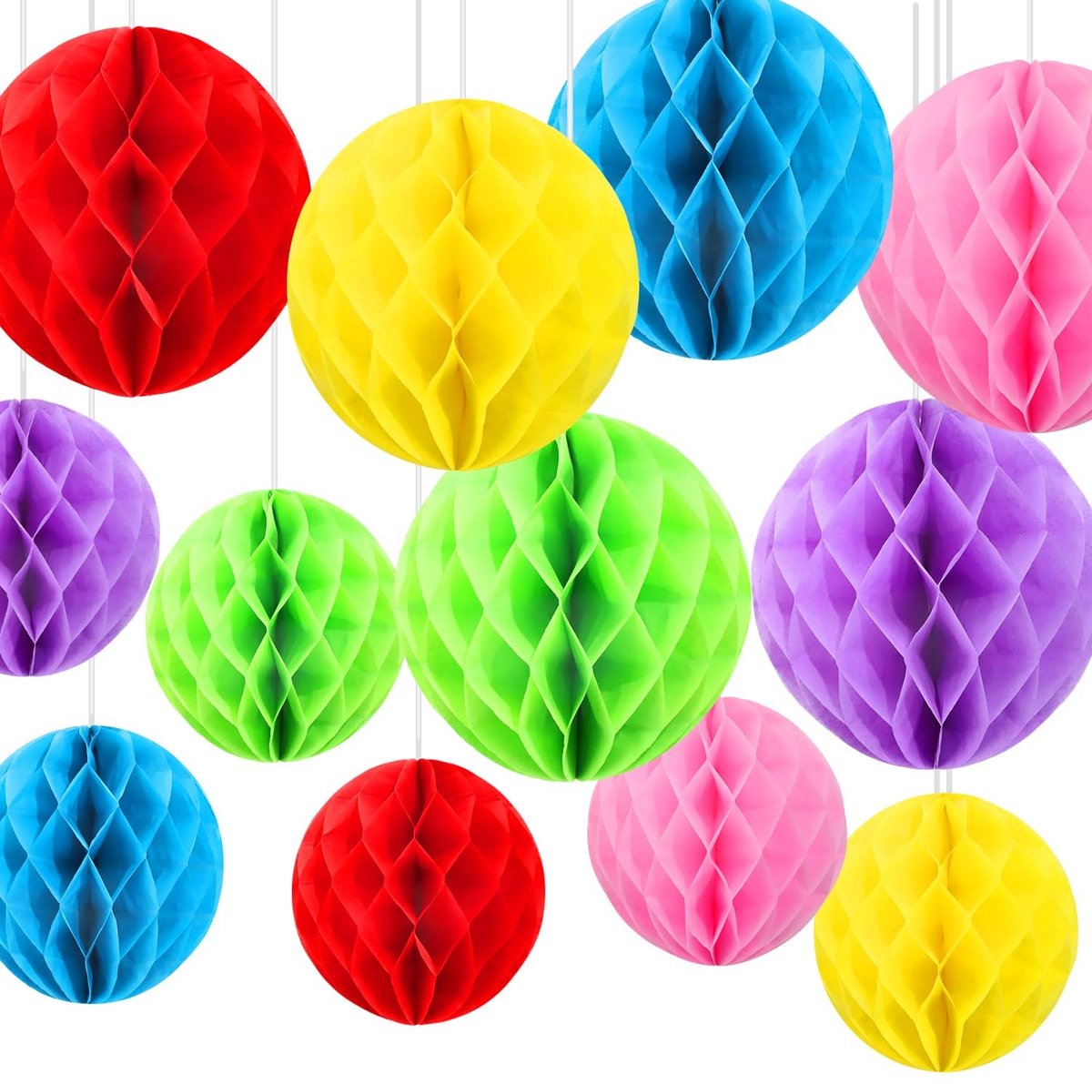 SolidKeus - Set van 12 Kleurrijke Honingraatballen voor Feesten