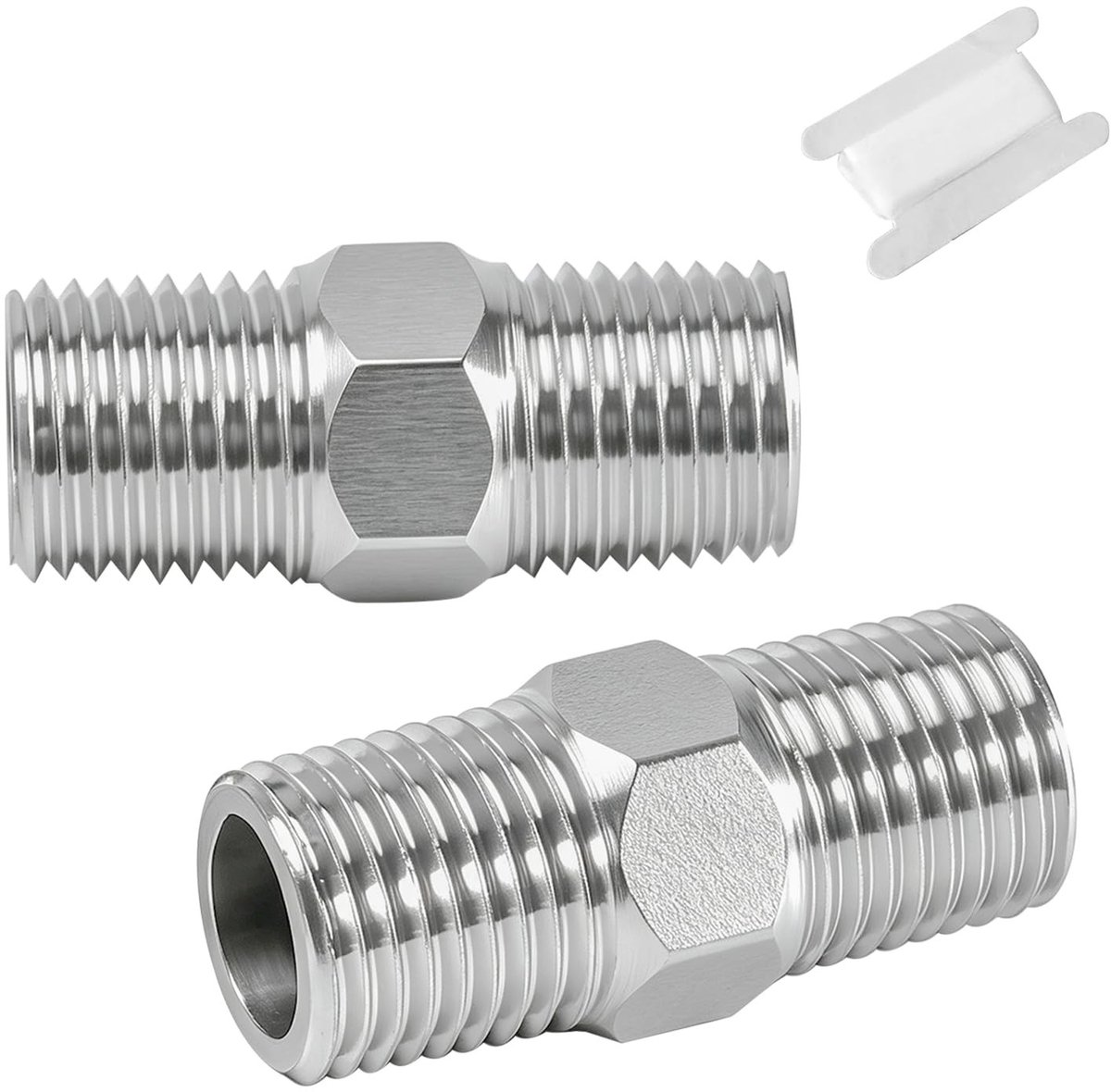 SolidKeus - Set van 2 Roestvrijstalen Dubbele Nippel Buisschroefverbinding 1/4 inch BSP